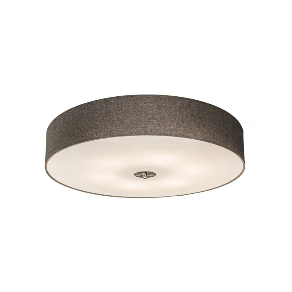 plafondlampen Landelijke plafondlamp taupe 70 cm Drum Jute GlasStofStaal Taupe Een tijdloze ronde met een kap mooie kleur. De stof die gebruikt is voor de