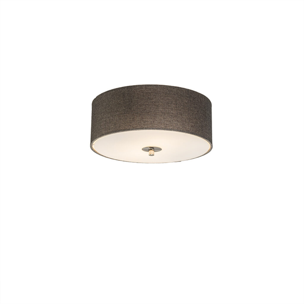 plafondlampen Landelijke plafondlamp taupe 30 cm Drum Jute GlasMetaalStof Taupe Een tijdloze ronde met een kap mooie kleur. De stof die gebruikt is voor de