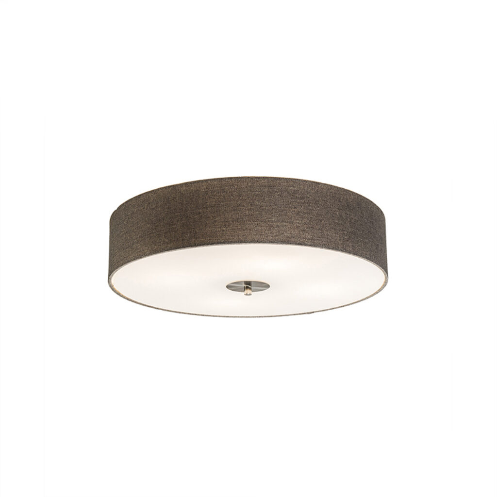 plafondlampen Landelijke plafondlamp taupe 50 cm Drum Jute GlasStofStaal Taupe Een tijdloze ronde met een kap mooie kleur. De stof die gebruikt is voor de