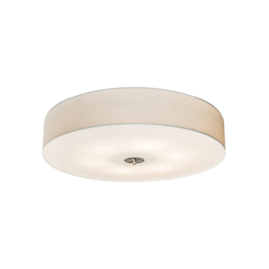 plafondlampen Landelijke plafondlamp wit 70 cm Drum Jute GlasStofStaal Wit Een tijdloze ronde met een kap mooie kleur. De stof die gebruikt is voor de gemaakt