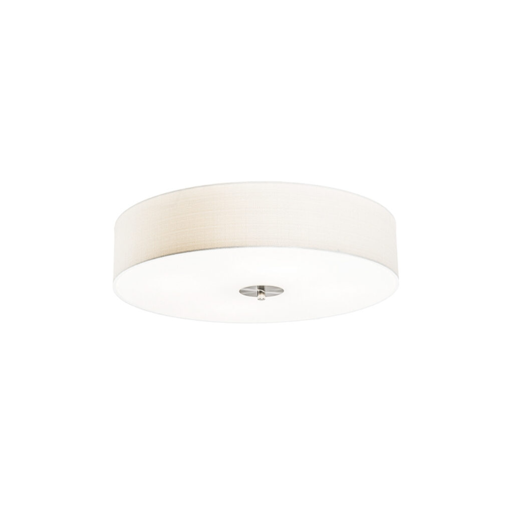 plafondlampen Landelijke plafondlamp wit 50 cm Drum Jute GlasStofStaal Wit Een tijdloze ronde met een kap in witte kleur. De stof die gebruikt is voor de