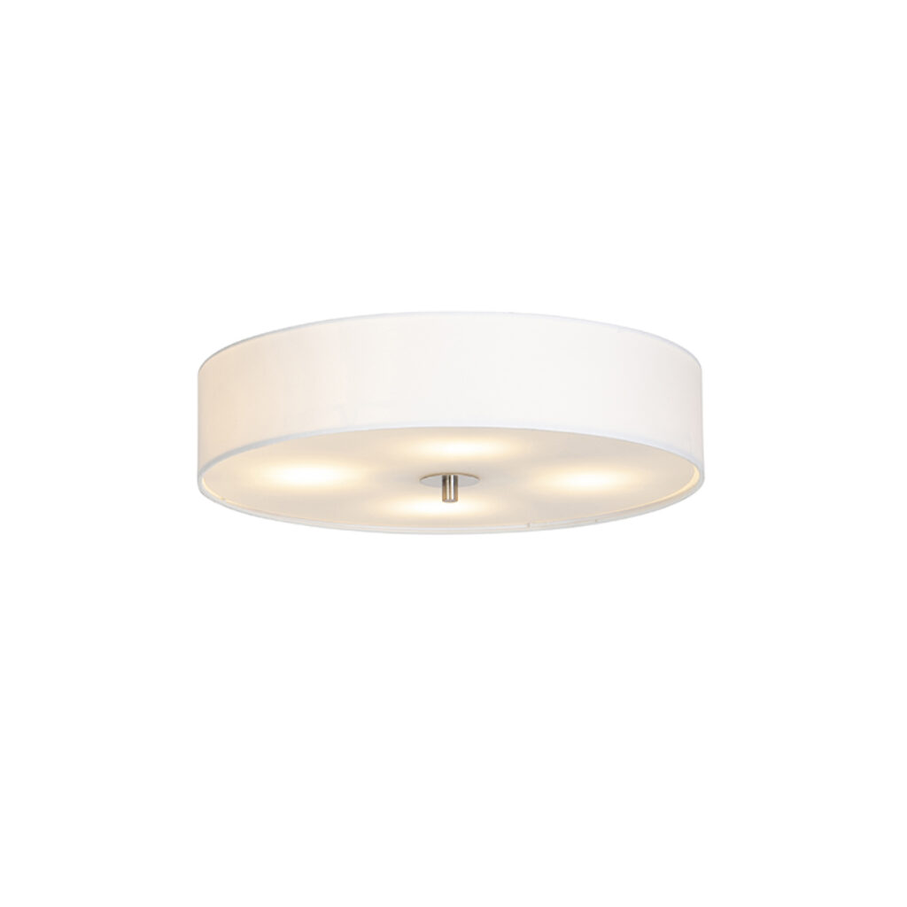 plafondlampen Landelijke plafondlamp wit 50 cm Drum GlasMetaalStof Een tijdloze ronde met een kap mooie witte kleur. De stof die gebruikt is voor de gemaakt van