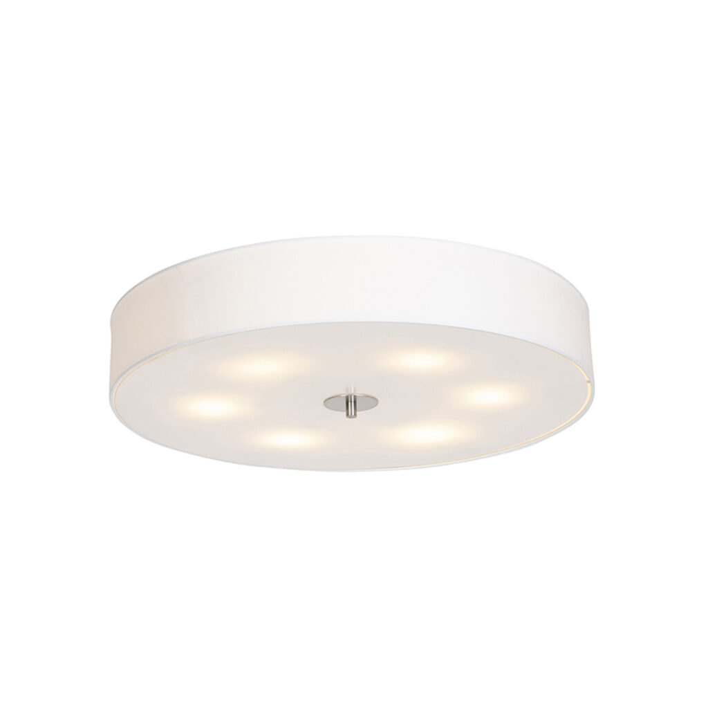 plafondlampen Landelijke plafondlamp wit 70 cm Drum GlasStofStaal Een tijdloze ronde met een kap mooie kleur. De stof die gebruikt is voor de gemaakt van katoen