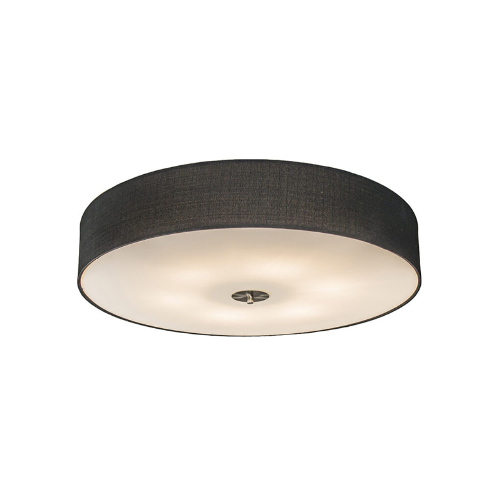 plafondlampen Landelijke plafondlamp zwart 70 cm Drum Jute GlasStofStaal Zwart Een tijdloze ronde met een kap mooie zwarte kleur. De stof die gebruikt is voor