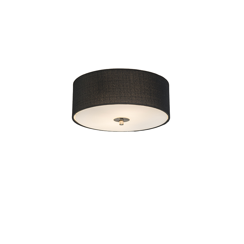 plafondlampen Landelijke plafondlamp zwart 30 cm Drum Jute GlasMetaalStof Zwart Een tijdloze ronde met een kap mooie zwarte kleur. De stof die gebruikt is voor