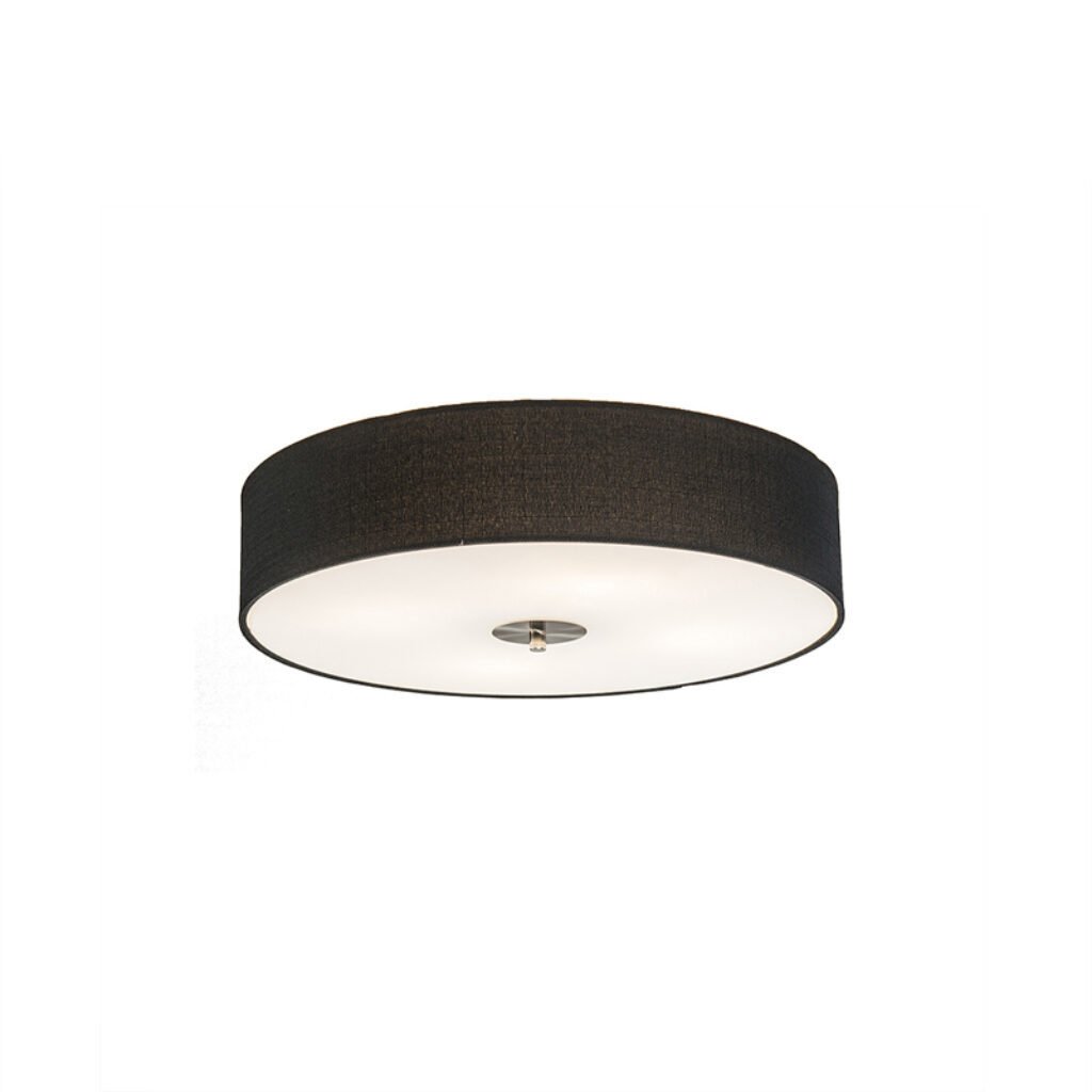 plafondlampen Landelijke plafondlamp zwart 50 cm Drum Jute GlasStofStaal Zwart Een tijdloze ronde met een kap mooie zwarte kleur. De stof die gebruikt is voor