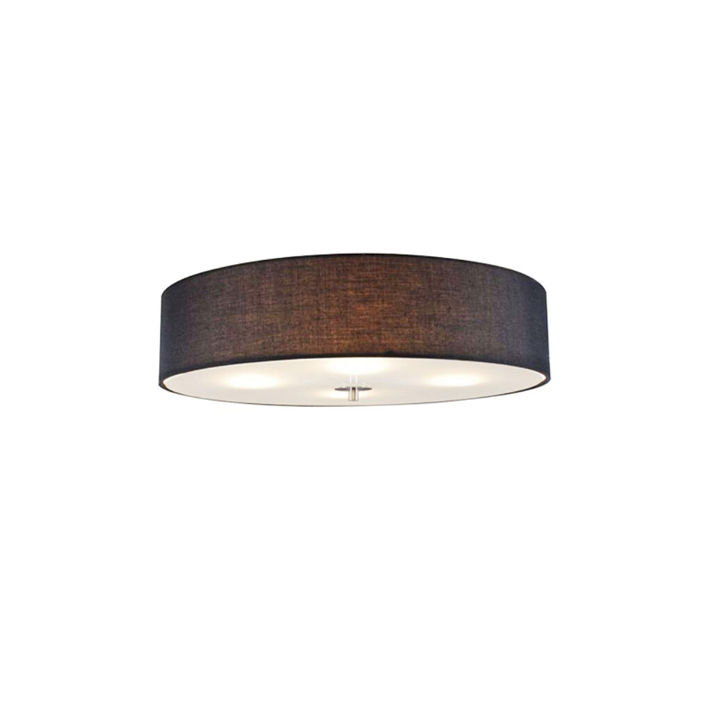 plafondlampen Landelijke plafondlamp zwart 50 cm Drum GlasStofStaal Zwart Een tijdloze ronde met een kap mooie zwarte kleur. De stof die gebruikt is voor de