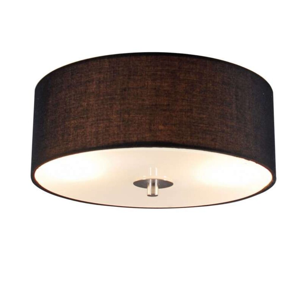 plafondlampen Landelijke plafondlamp zwart 30 cm Drum GlasStofStaal Zwart Een tijdloze ronde met een kap mooie zwarte kleur. De stof die gebruikt is voor de