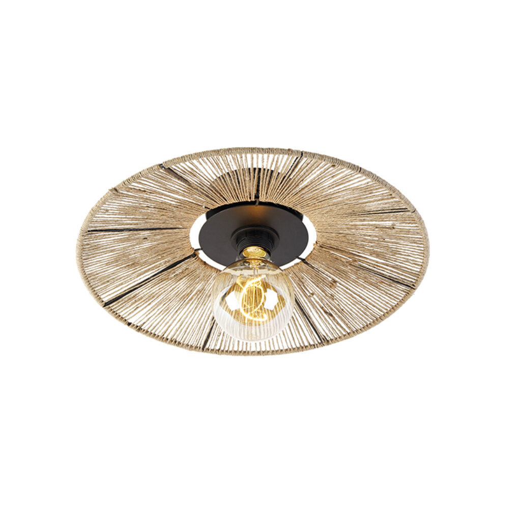 plafondlampen Landelijke plafondlamp zwart met touw Sacha TouwStaal Naturel Waar een kleine toevoeging aan je interieur al groots in kan zijn. Deze landelijke