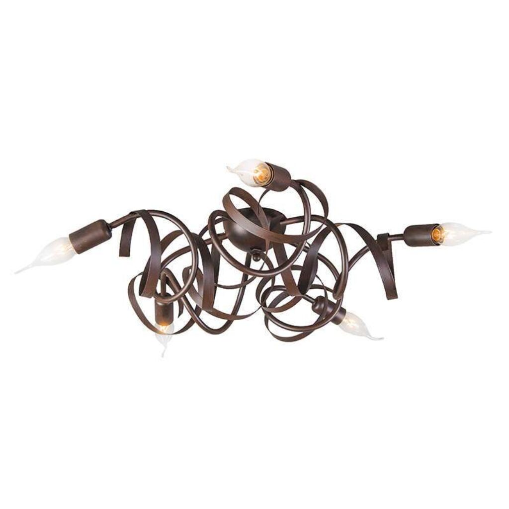 plafondlampen Landelijke roestbruin Ricciolo 5 Staal Roestbruin Een rustieke eyecatcher in Deze heeft sierlijke en decoratieve stalen armen. Fijne ambachtelijke