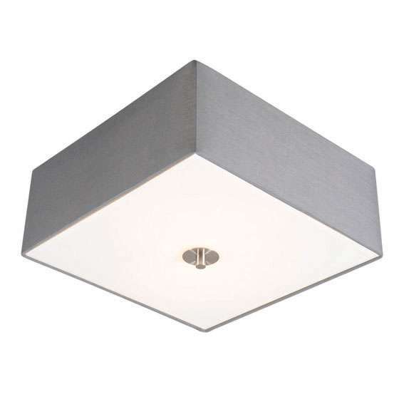 plafondlampen Landelijke vierkante plafondlamp 35 cm grijs Drum GlasMetaalStof Grijs Een tijdloze met een kap mooie grijze kleur. De stof die gebruikt is voor