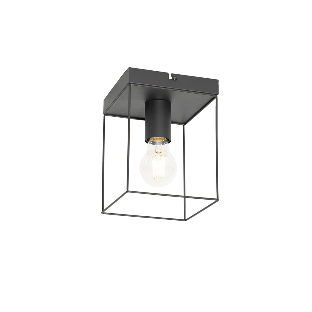 plafondlampen Minimalistische plafondlamp zwart Kodi Staal Zwart De prachtige minimalistische staat perfect in jouw strakke interieur. open aard van de stalen