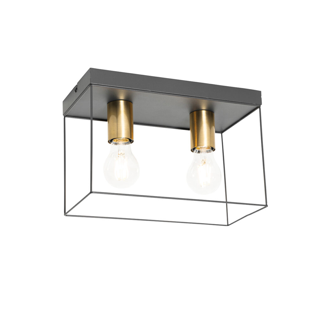 plafondlampen Minimalistische plafondlamp zwart met goud Kodi Staal Deze is decoratief en veelzijdig waardoor hij past in elke woonstijl. Het een prachtige