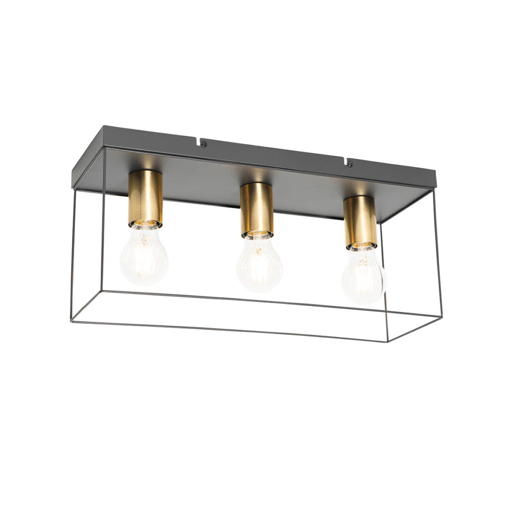 plafondlampen Minimalistische plafondlamp zwart met goud Kodi Staal Deze is decoratief en veelzijdig waardoor hij past in elke woonstijl. Het een prachtige