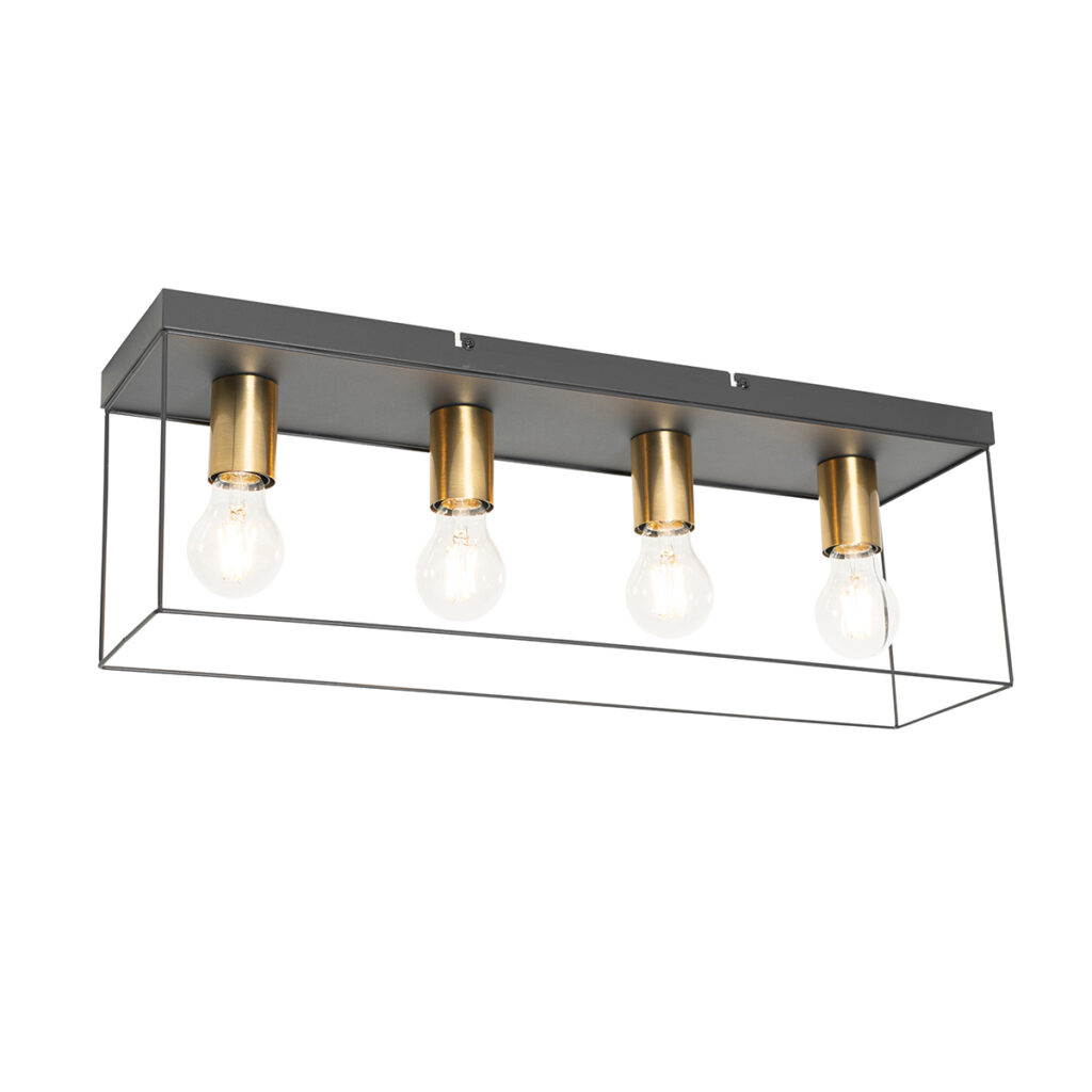 plafondlampen Minimalistische plafondlamp zwart met goud Kodi Staal Deze is decoratief en veelzijdig waardoor hij past in elke woonstijl. Het een prachtige