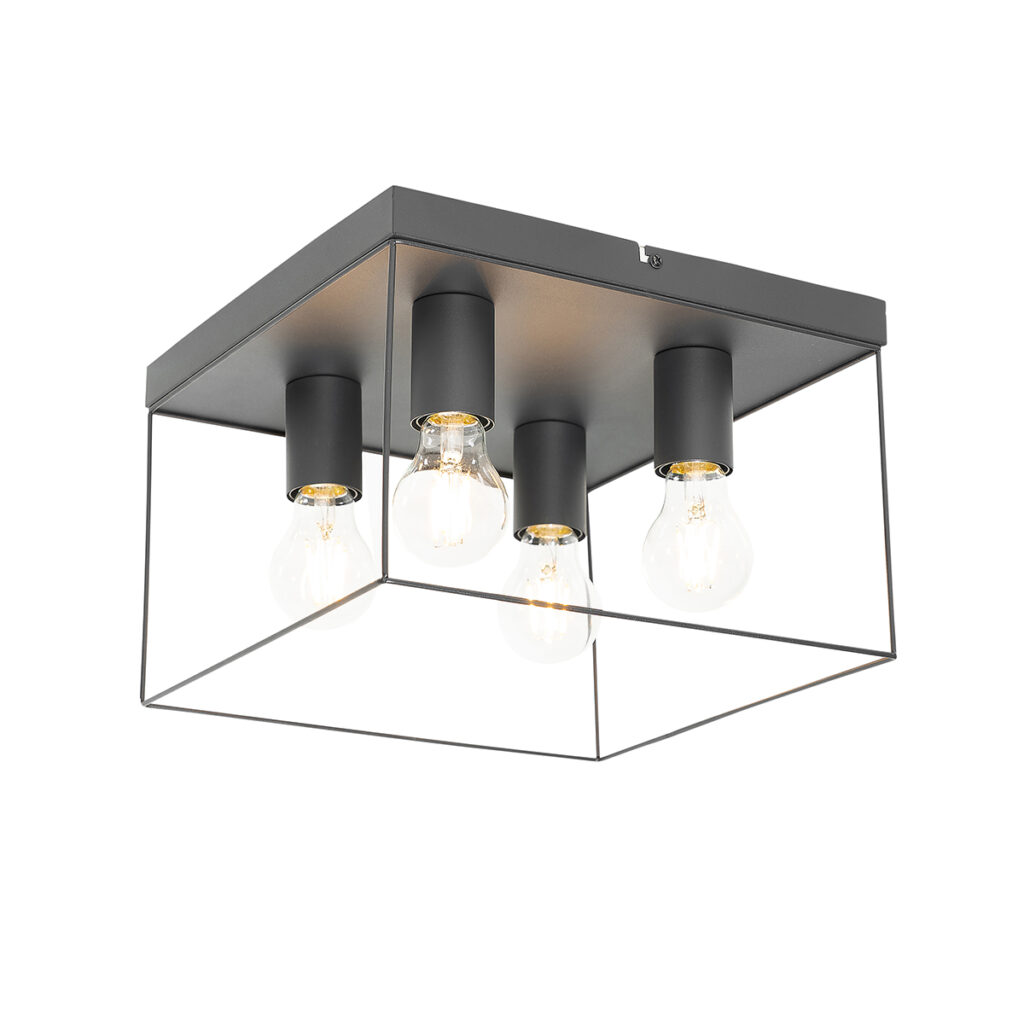 plafondlampen Minimalistische plafondlamp zwart vierkant Kodi Staal Zwart is een decoratief en veelzijdig element dat bij elke woonstijl past. Hij heeft