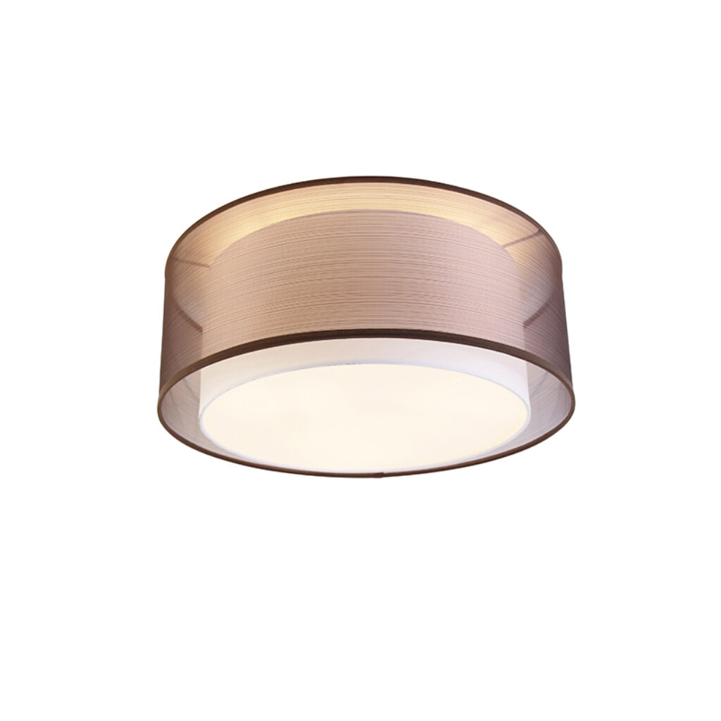 plafondlampen Moderne bruin met wit 50 cm Drum Duo KunststofStaalStof Bruin De duo is zoals je al vermoed vernoemd naar de dubbele lampenkap. Doordat buitenste