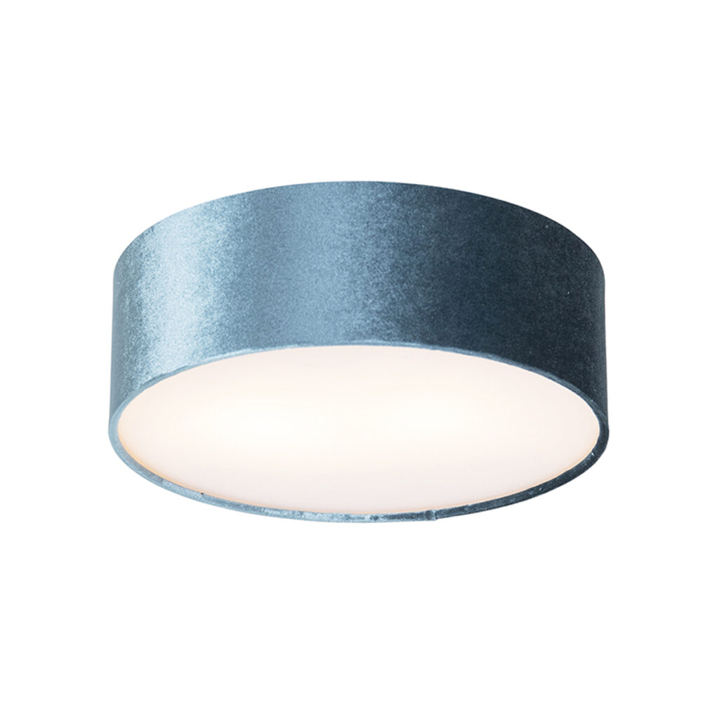 plafondlampen Moderne plafondlamp blauw 30 cm met gouden binnenkant Drum StaalStofKunststof Blauw Maak je moderne interieur compleet Drum. Deze heeft een blauwe