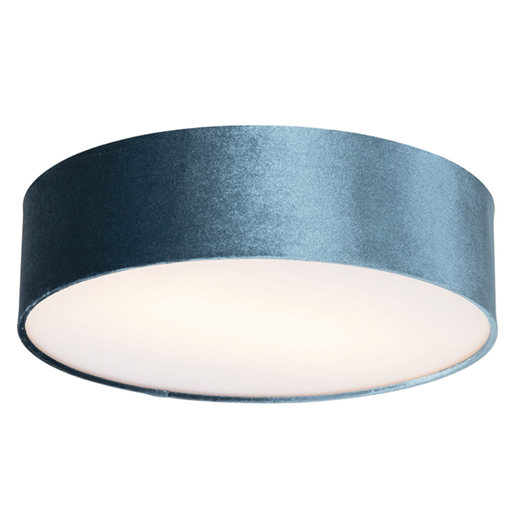 plafondlampen Moderne plafondlamp blauw 40 cm met gouden binnenkant Drum StofStaalKunststof Blauw