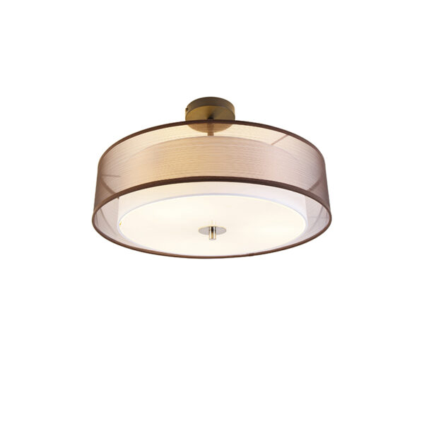 plafondlampen Moderne plafondlamp bruin met wit 50 cm Drum Duo GlasStofStaal Bruin is zoals je al doet vermoeden een lamp duo kap. De binnenste kap en de