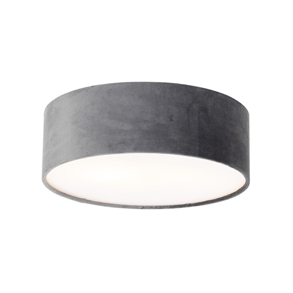plafondlampen Moderne plafondlamp grijs 30 cm met gouden binnenkant Drum StofStaalKunststof Grijs Maak je moderne interieur compleet Drum. Deze heeft een grijze