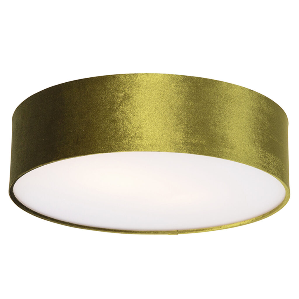 plafondlampen Moderne plafondlamp groen 40 cm met gouden binnenkant Drum StaalStofKunststof Groen