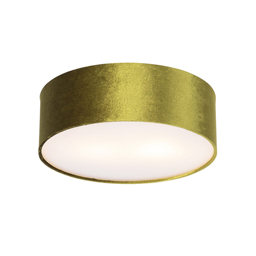 plafondlampen Moderne plafondlamp groen 30 cm met gouden binnenkant Drum StofStaalKunststof Groen Maak je moderne interieur compleet Drum. Deze heeft een groene