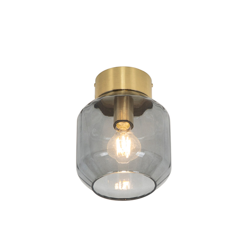 plafondlampen Moderne plafondlamp messing met smoke glas Stiklo GlasStaal Wauw wat een chique is Stiklo. Door zijn combinatie van glass krijgt hij moderne en