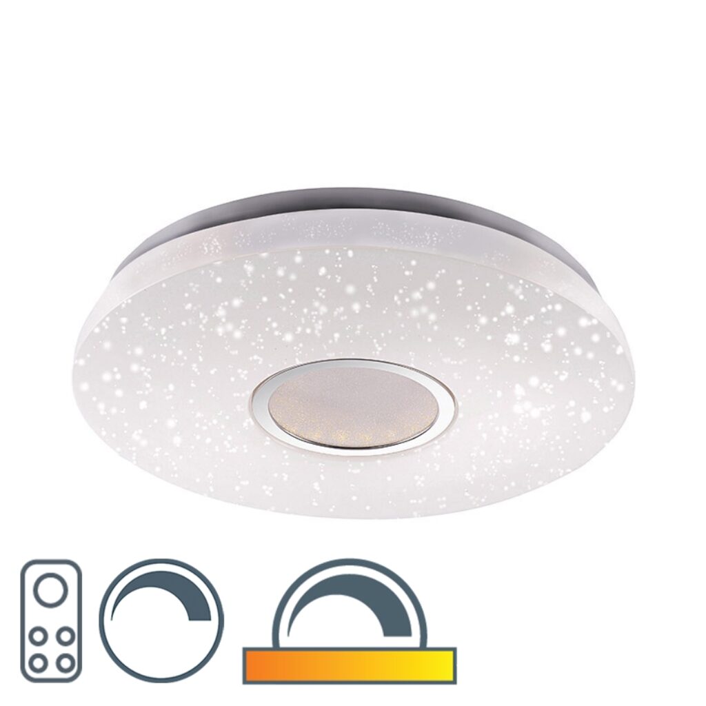 plafondlampen Moderne plafondlamp met sterrenhemel incl. LED afstandsbedieding Jona Metaal Wit Als je zoekt naar een mooie grote die echte sfeermaker is voor in