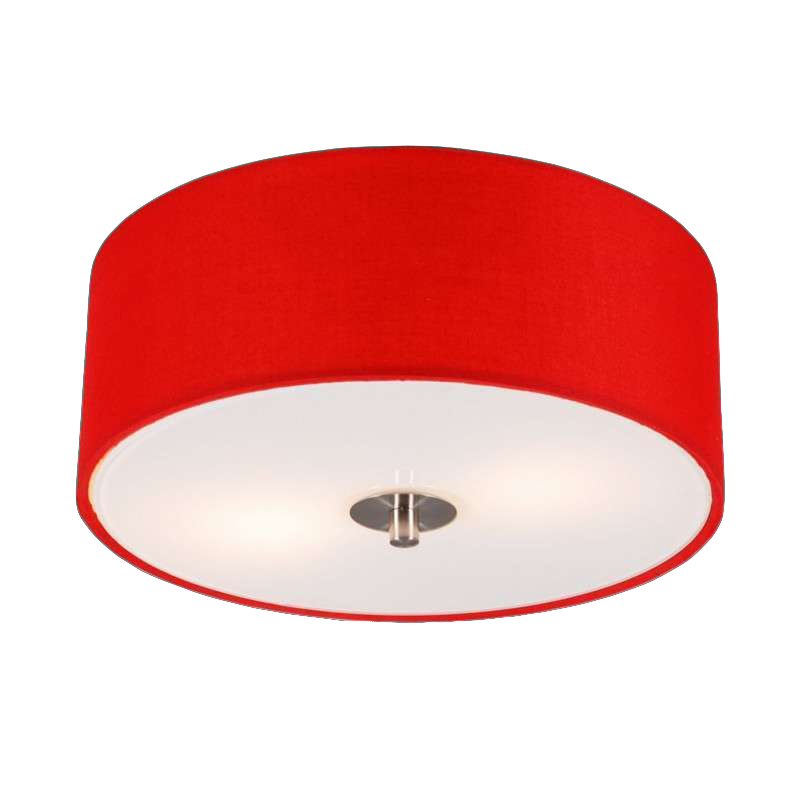 plafondlampen Moderne plafondlamp rood 30 cm Drum GlasStof Rood Een opvallende ronde met een kap mooie rode kleur. De stof die gebruikt is voor de gemaakt van