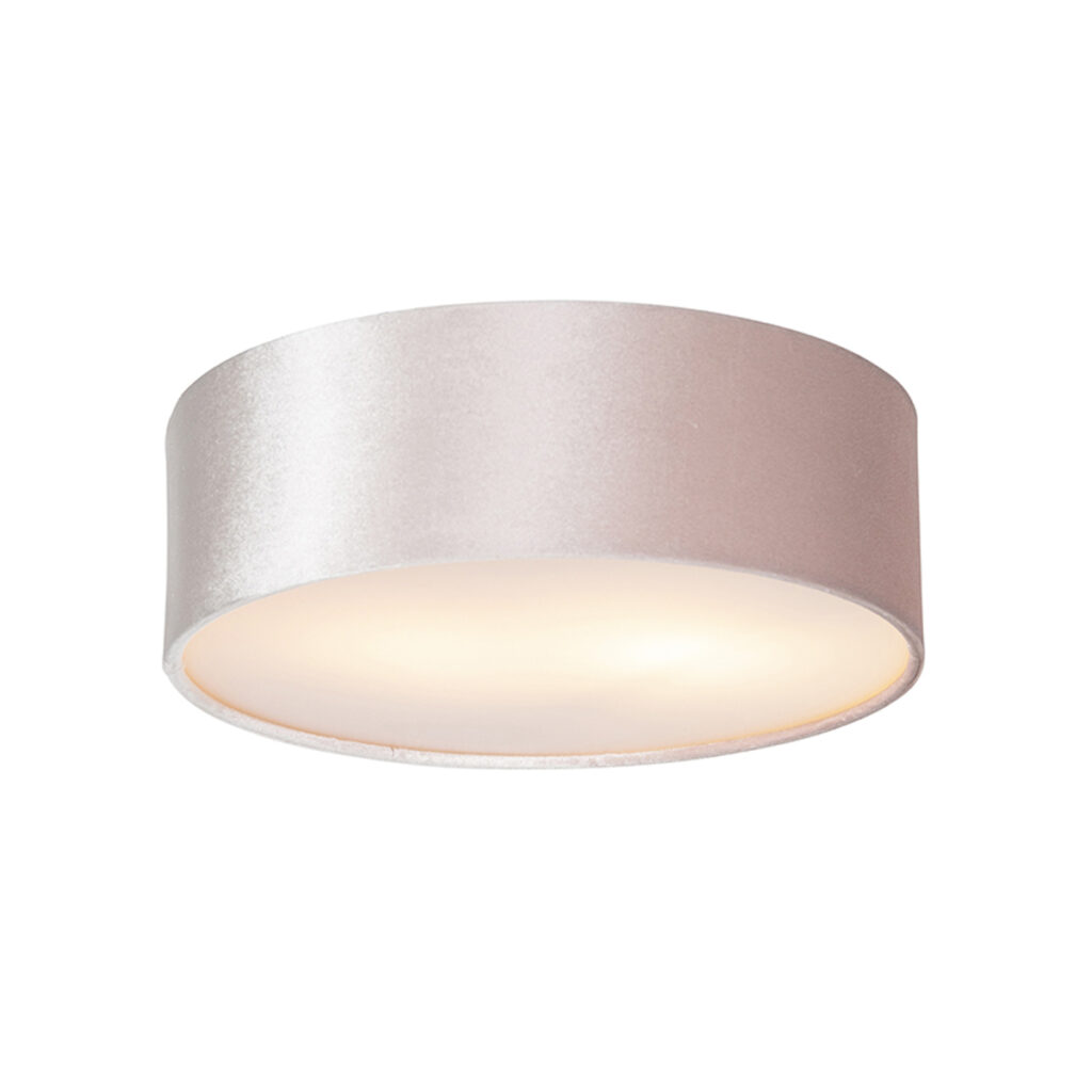 plafondlampen Moderne plafondlamp roze 30 cm met gouden binnenkant Drum StaalStofKunststof Roze Maak je moderne interieur compleet Drum. Deze heeft een