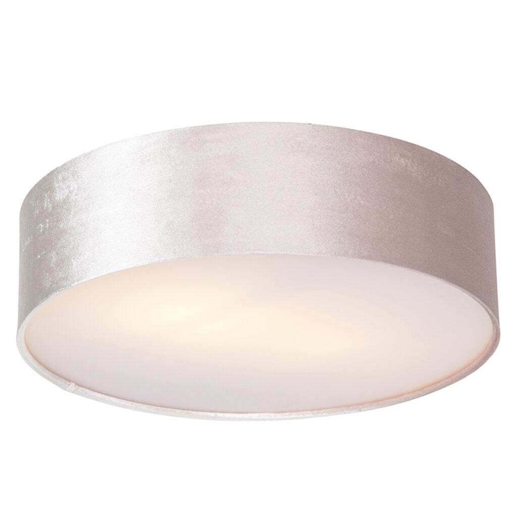 plafondlampen Moderne plafondlamp roze 40 cm met gouden binnenkant Drum StaalStofKunststof Roze Haal een stijlvolle in huis Drum. Deze is afgewerkt kleur