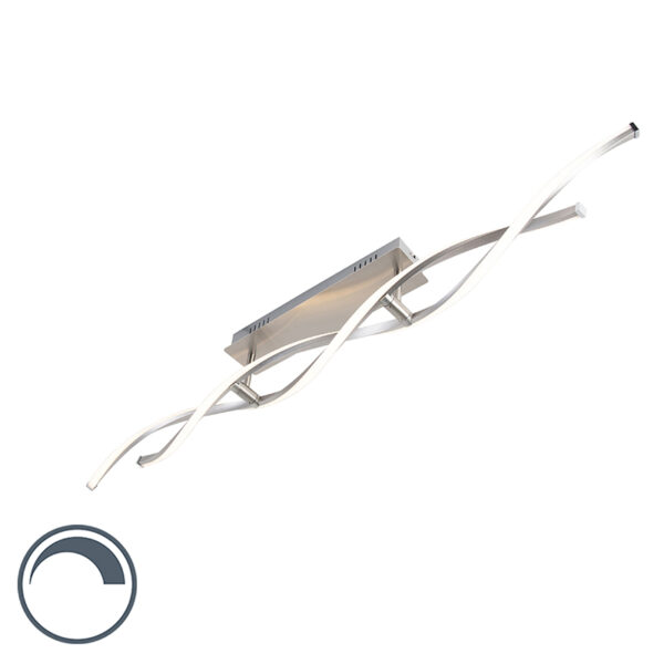 plafondlampen Moderne plafondlamp staal 110 cm incl. LED en dimmer Paulina KunststofMetaal Staal Wij zijn verliefd op deze Een super strakke passend in elk