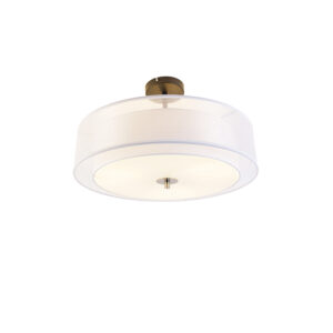 plafondlampen Moderne plafondlamp wit 50 cm Drum Duo GlasStofStaal Wit is zoals je al doet vermoeden een lamp met duo kap. De binnenste kap en de buitenste