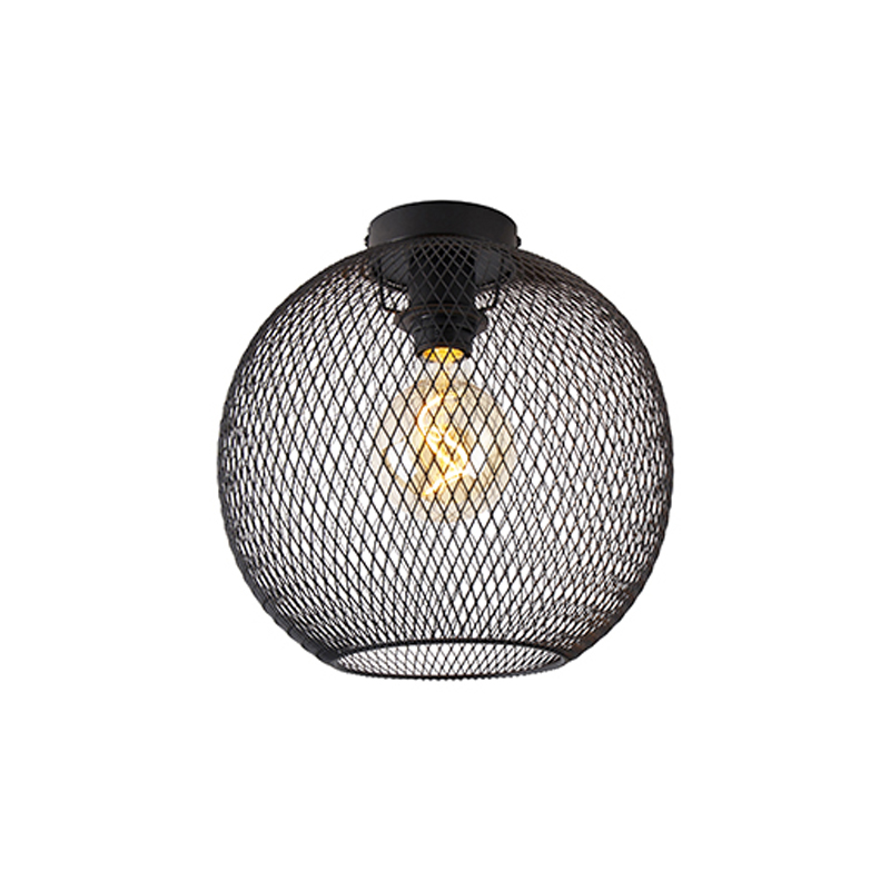 plafondlampen Moderne plafondlamp zwart 30 cm Mesh Ball Staal Zwart is een echte eyecatcher voor bij jou in je woning. De kap zorgt speelse lichtverdeling door