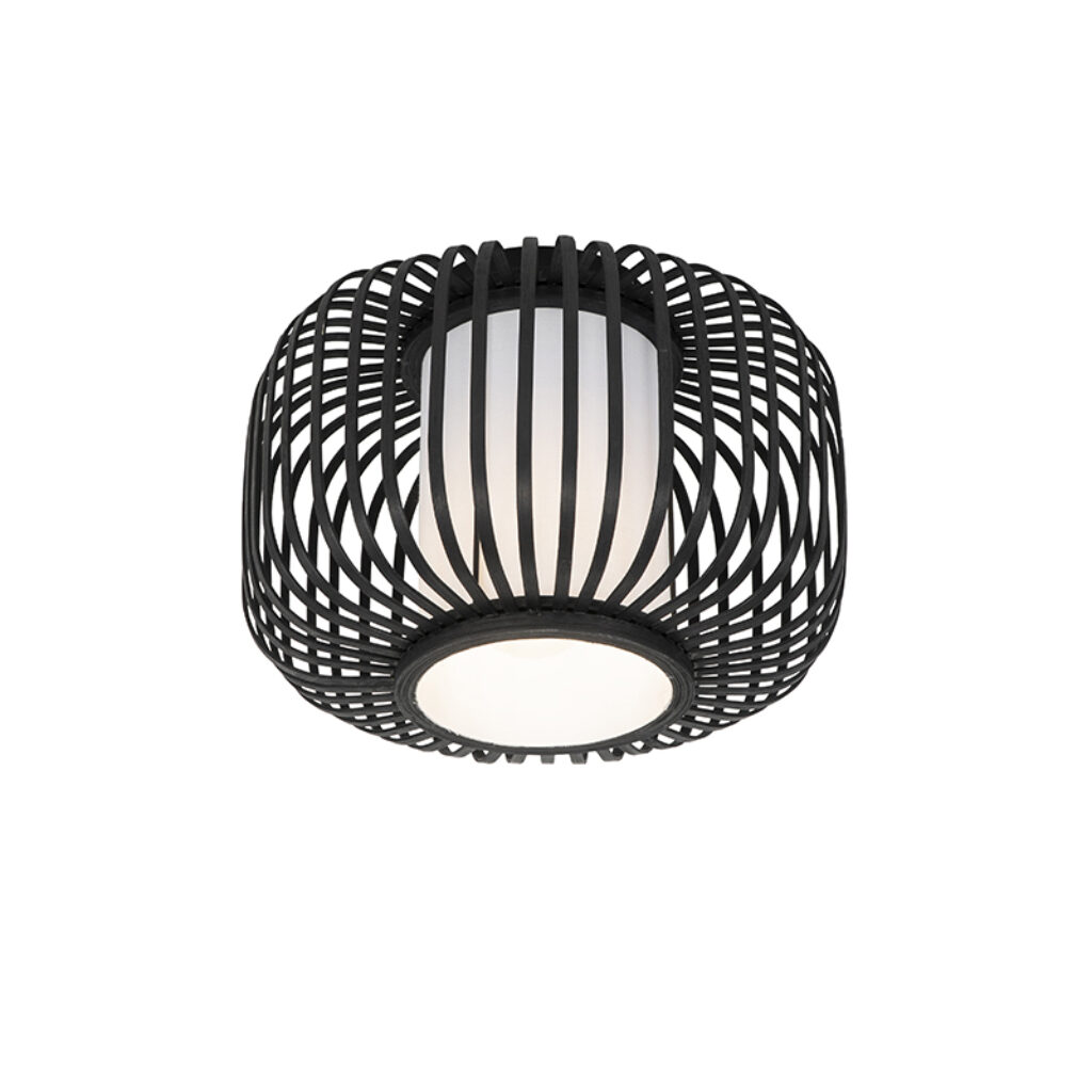 plafondlampen Moderne plafondlamp zwart met bamboe Bambuk StaalBamboe Zwart Hoe gaaf is deze moderne Deze zal je woonkamer hal of slaapkamer meteen sfeervol