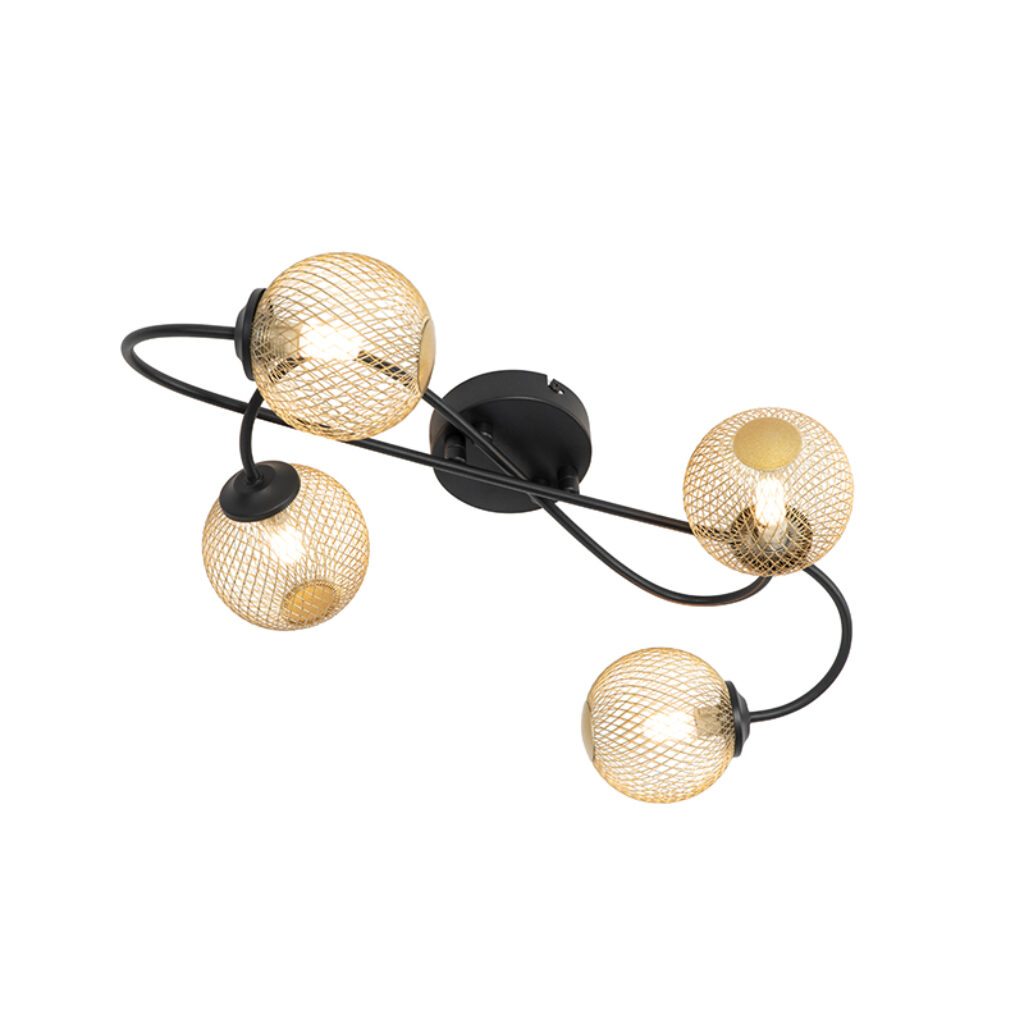 plafondlampen Moderne plafondlamp zwart met goud Athens Wire GlasStaal Goud Door zijn opvallende design is een echte het staal afgewerkt in te combineren krijgt