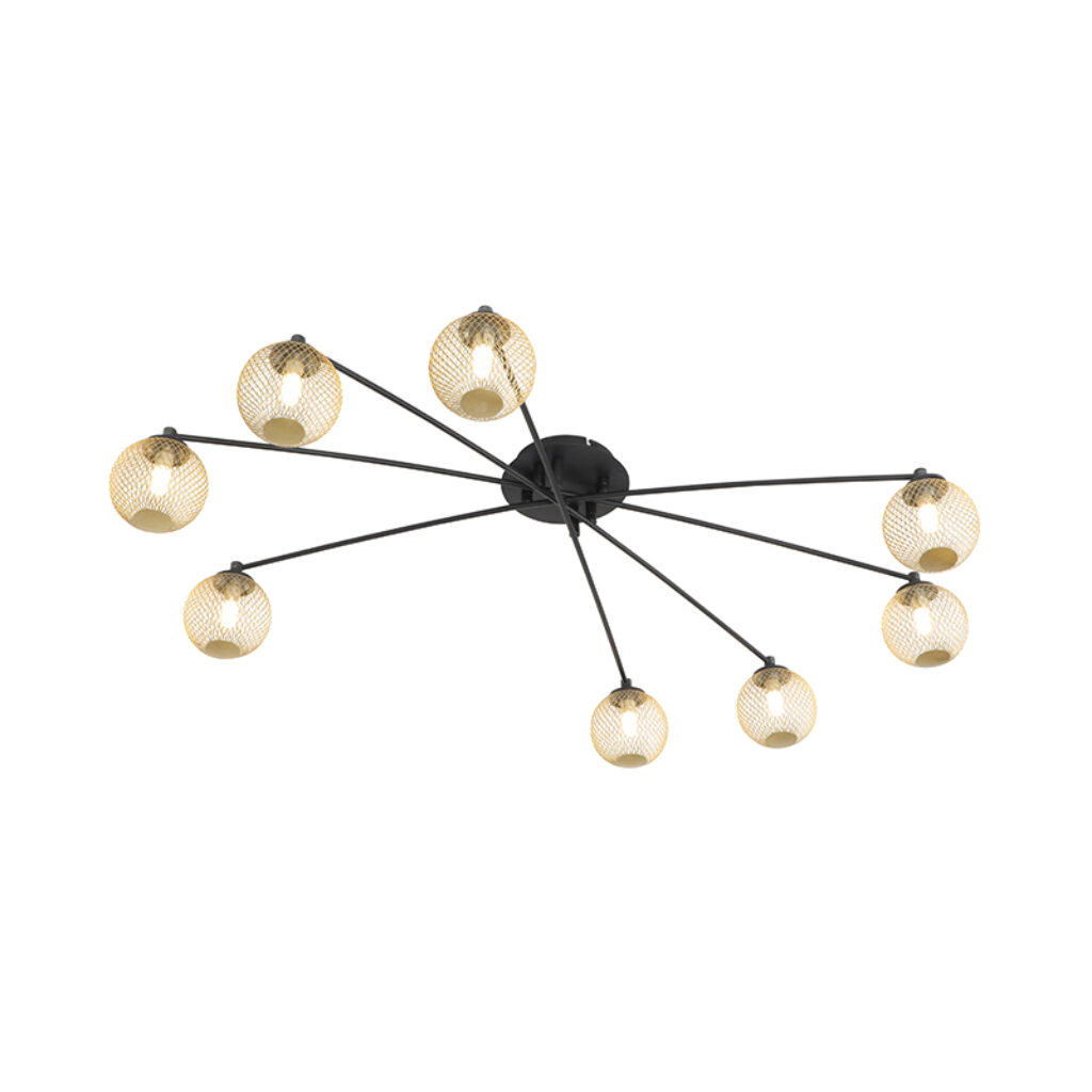 plafondlampen Moderne plafondlamp zwart met goud Athens Wire GlasStaal Goud Plafondlamp is een echte Door zijn raster kap krijgt de ruimte gezellig lichteffect