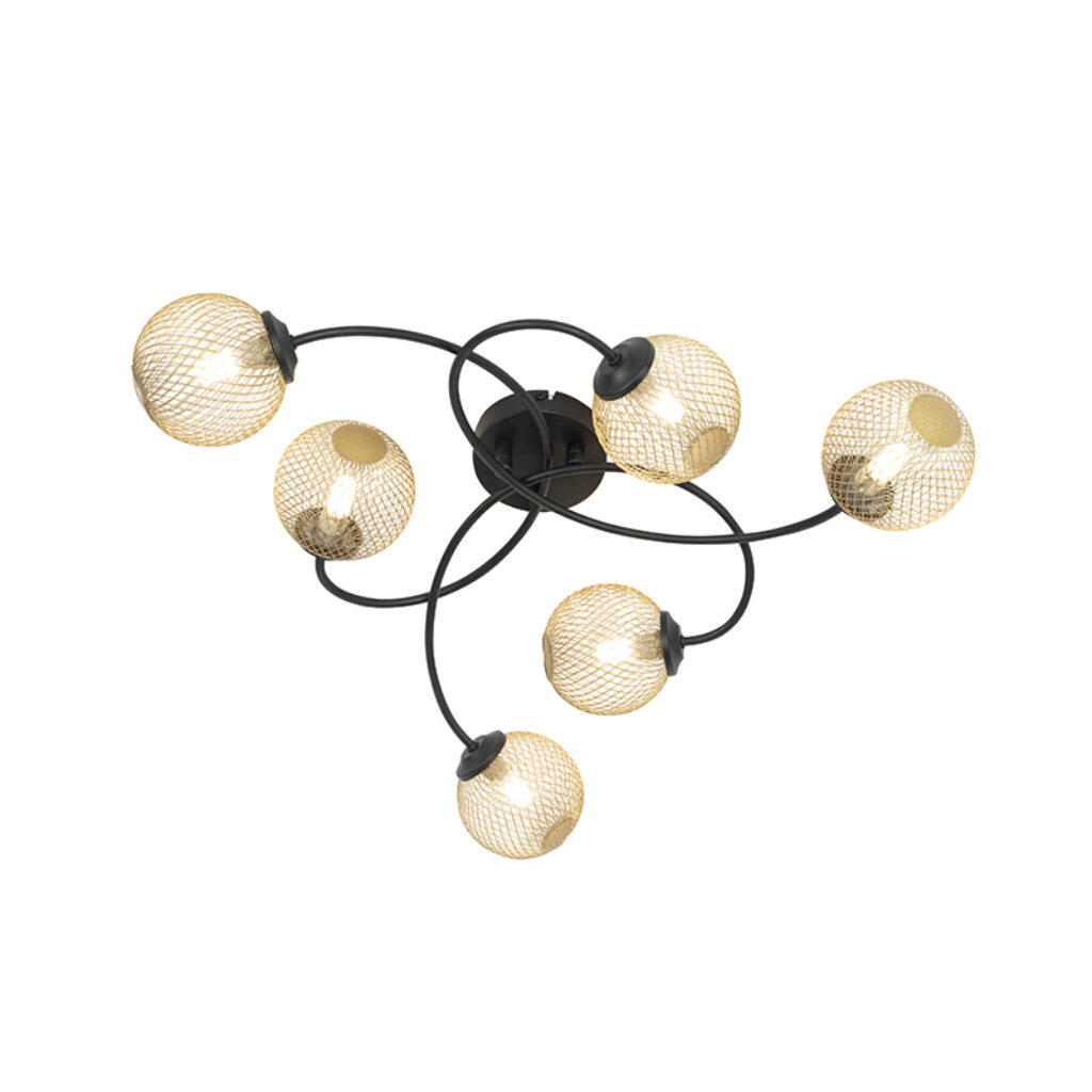plafondlampen Moderne plafondlamp zwart met goud Athens Wire GlasStaal Goud Plafondlamp weet zijn unieke design al snel de aandacht te trekken in ruimte. De