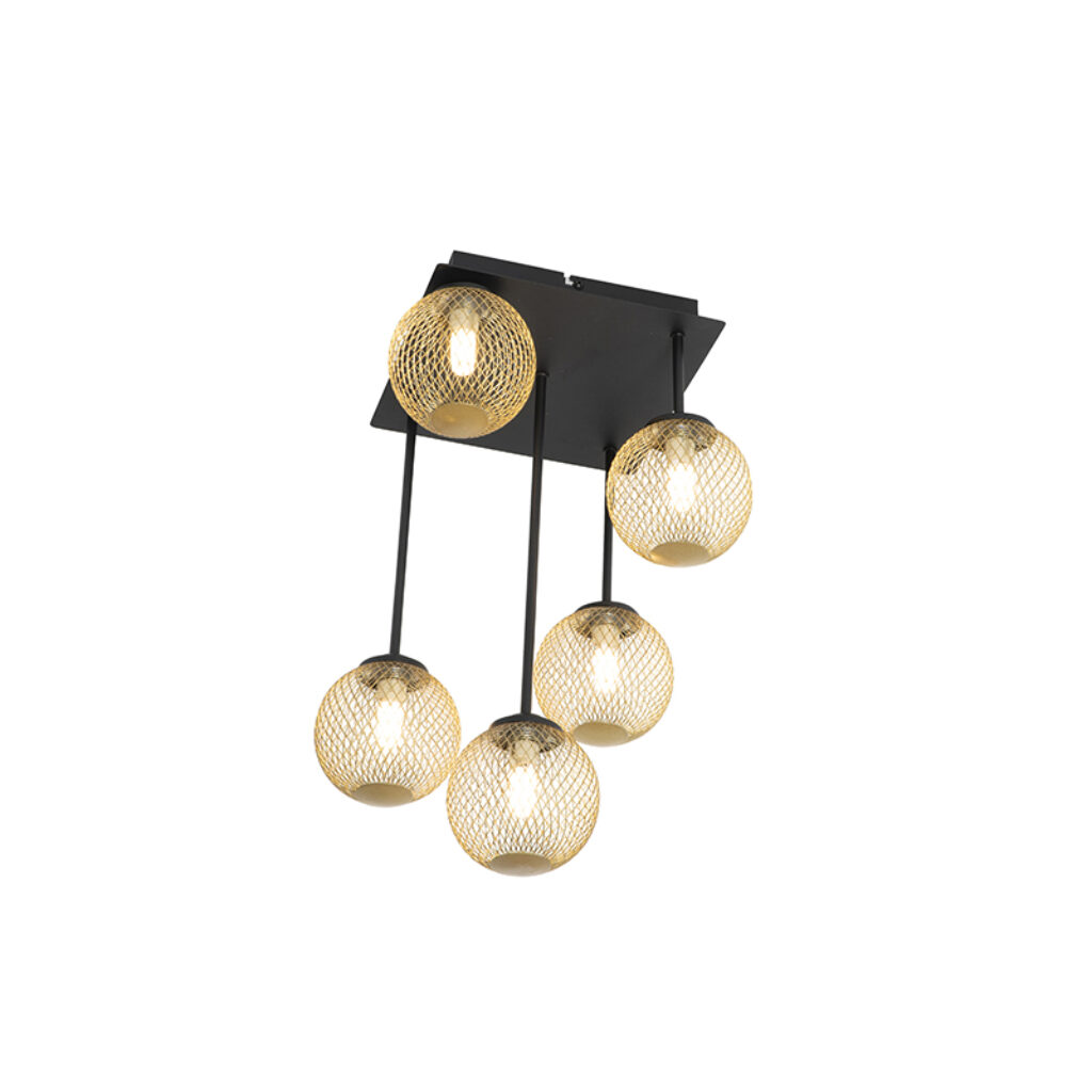 plafondlampen Moderne plafondlamp zwart met goud Athens Wire Staal Goud Wauw wat een mooie is Door de verschillende hoogtes van bollen krijgt lamp heel andere