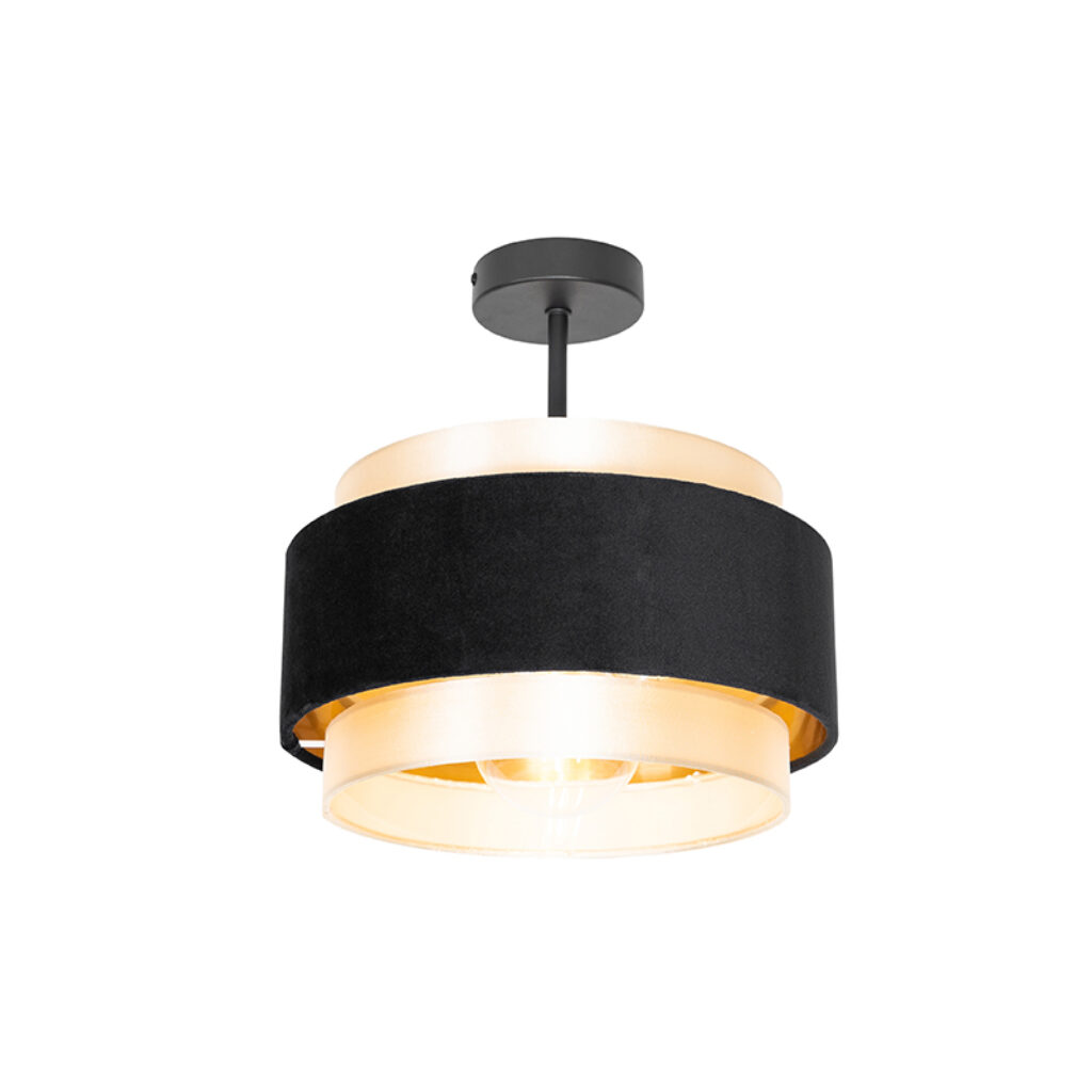 plafondlampen Moderne plafondlamp zwart met goud Elif StofStaal Zwart Geef elke dag een gouden randje deze moderne Elif. is gemaakt van stof staal en afgewerkt