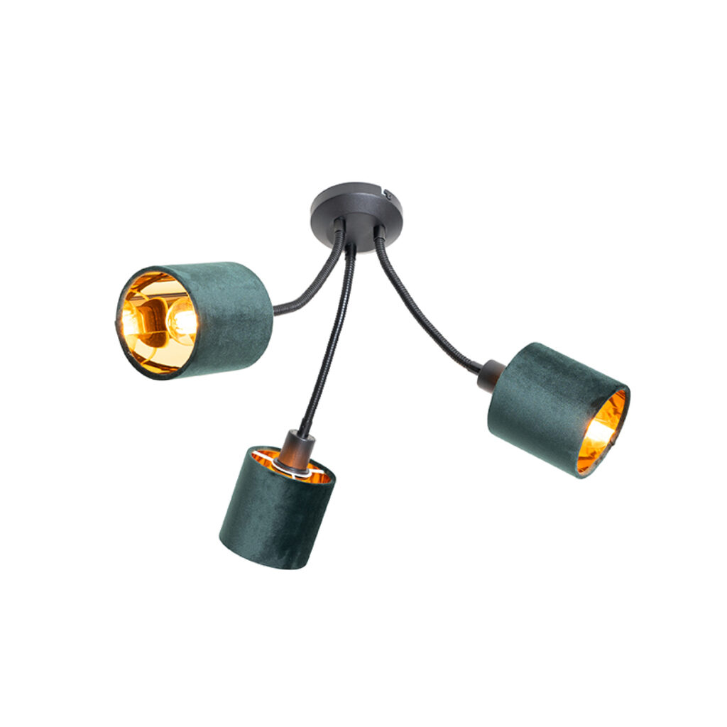 plafondlampen Moderne plafondlamp zwart met kap groen Merwe StofStaal Groen Wat een stijlvolle deze De hoort echt thuis in modern interieur. combinatie van de