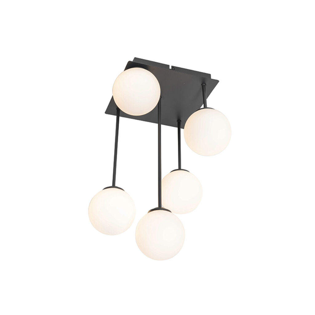 plafondlampen Moderne plafondlamp zwart met opaal glas Athens StaalGlas Wit Ben je op zoek naar een moderne voor in Dan is wat Door de 5 verschillende