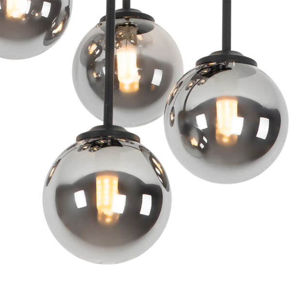 Moderne plafondlamp zwart 9-lichts met smoke glas - Athens - Afbeelding 2
