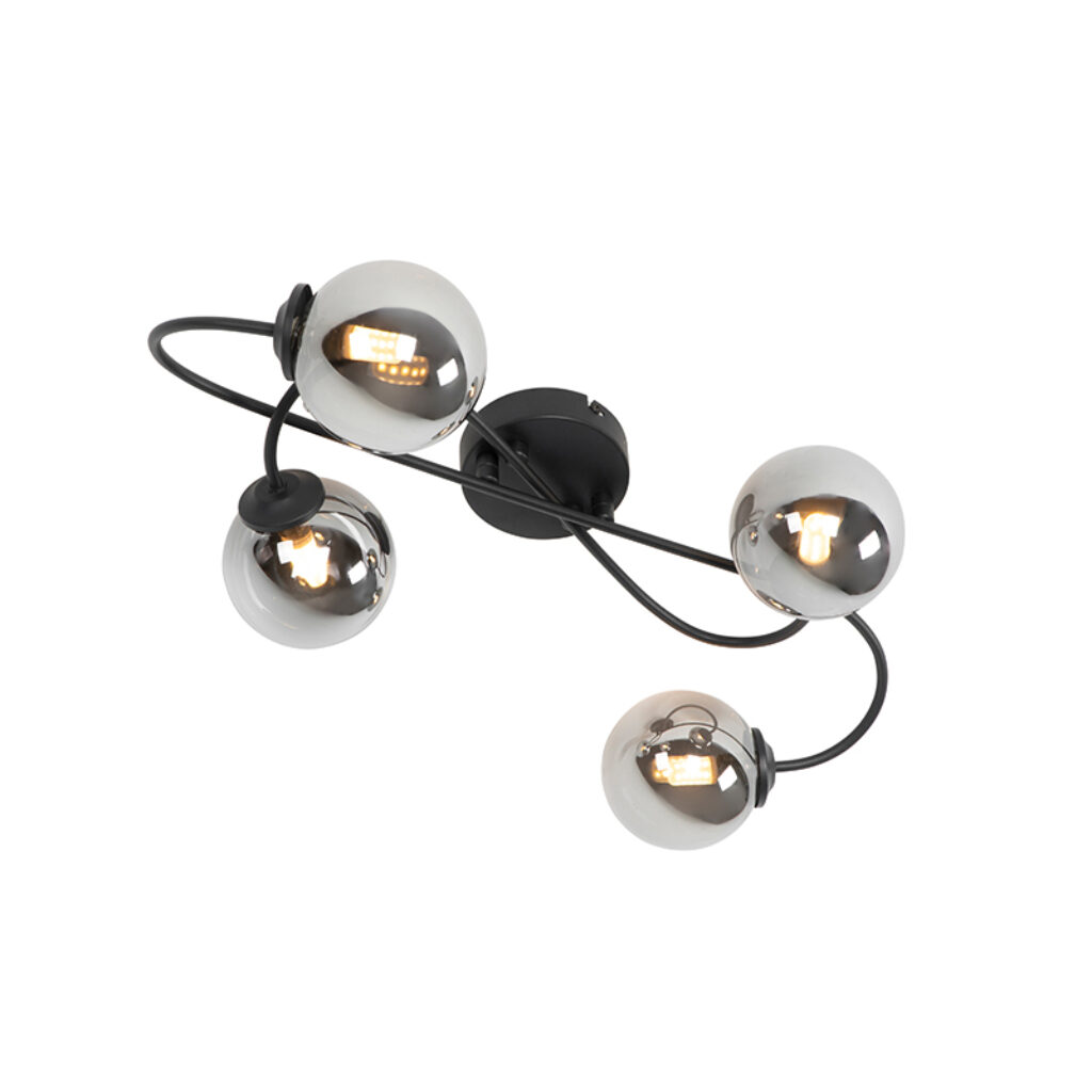 plafondlampen Moderne plafondlamp zwart met smoke glas Athens GlasStaal Zwart Door zijn opvallende design is een echte het zwarte staal gecombineerd krijgt de