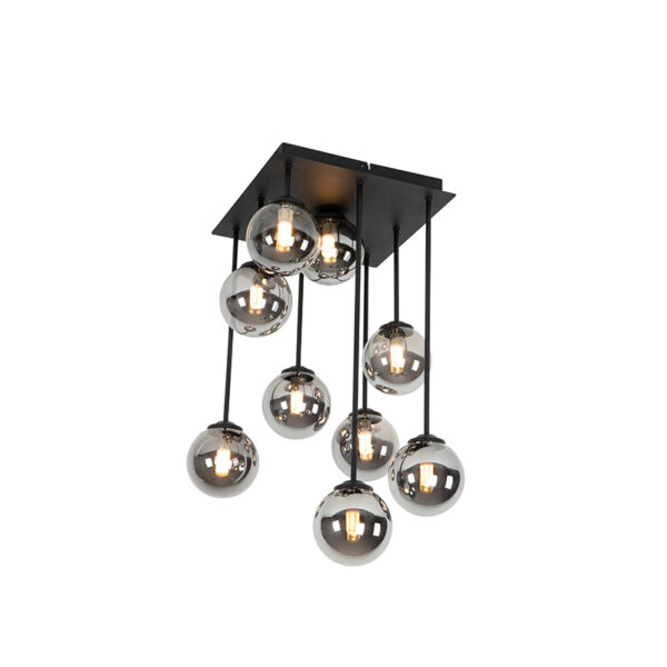 plafondlampen Moderne plafondlamp zwart met smoke glas Athens GlasStaal Zwart Wauw wat een mooie is Door de verschillende hoogtes van bollen krijgt lamp heel