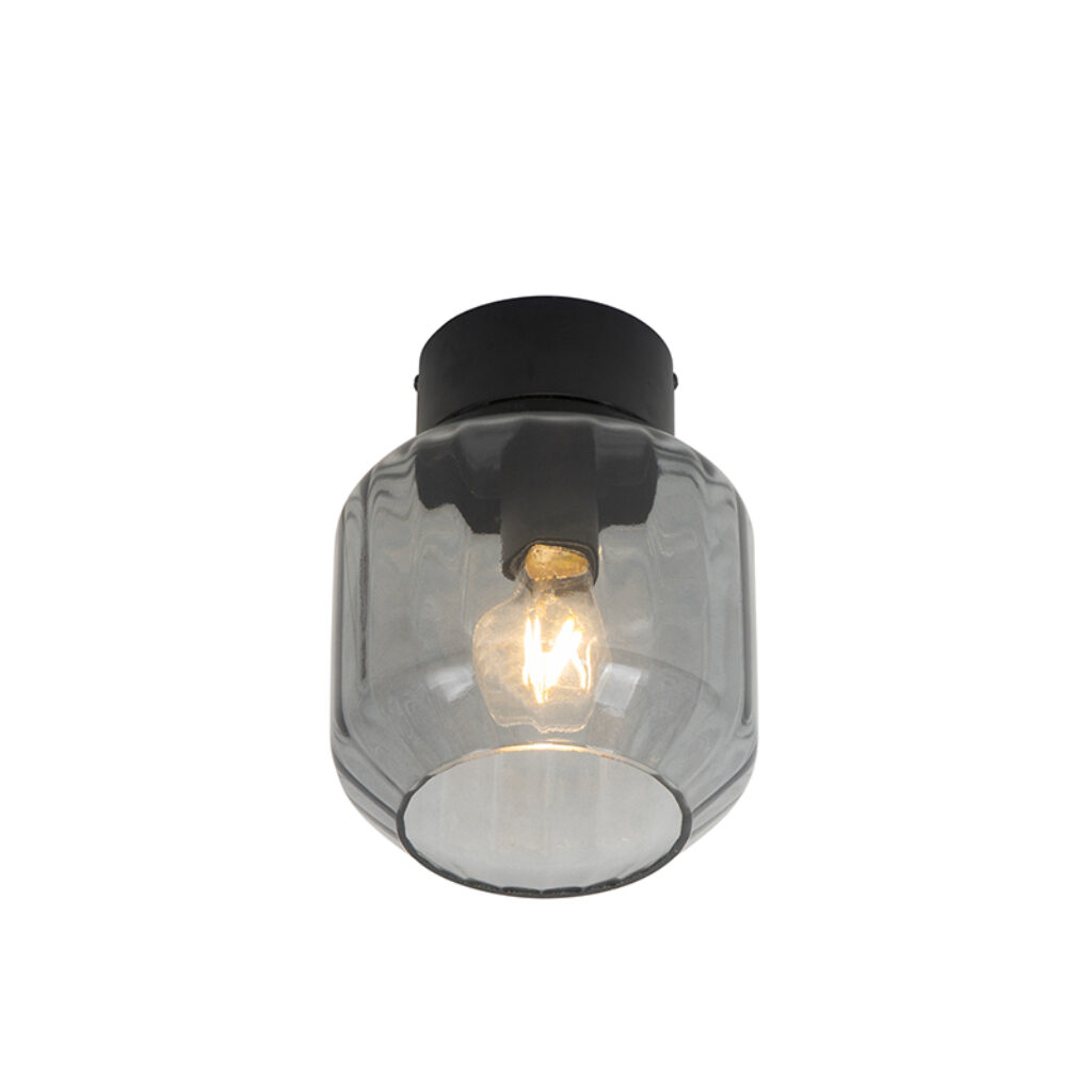 plafondlampen Moderne plafondlamp zwart met smoke glas Stiklo GlasStaal Zwart is een eenvoudige maar stijlvolle plafondlamp. Het maakt dat deze luxe uitstraling