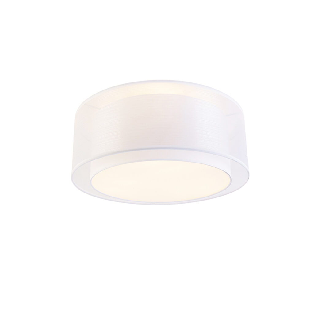 plafondlampen Moderne wit 50 cm Drum Duo KunststofStaalStof Wit is zoals je al doet vermoeden een lamp met duo kap. De binnenste en buitenste kap zijn de