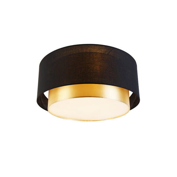 plafondlampen Moderne zwart met goud 50 cm Drum Duo KunststofStaalStof De duo is zoals je al vermoed vernoemd naar de dubbele lampenkap. Doordat buitenste kap