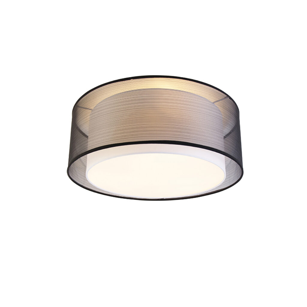 plafondlampen Moderne zwart met wit 50 cm Drum Duo KunststofStaalStof Zwart De duo is zoals je al vermoed vernoemd naar de dubbele lampenkap. Doordat buitenste